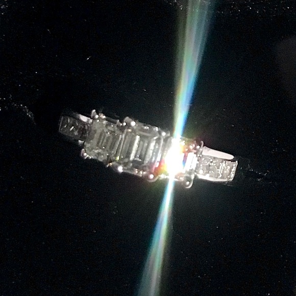 💎 18K 1.55CT VS Natural Diamond Large Emerald Princess Cut White Gold Ring - Picture 5 of 5